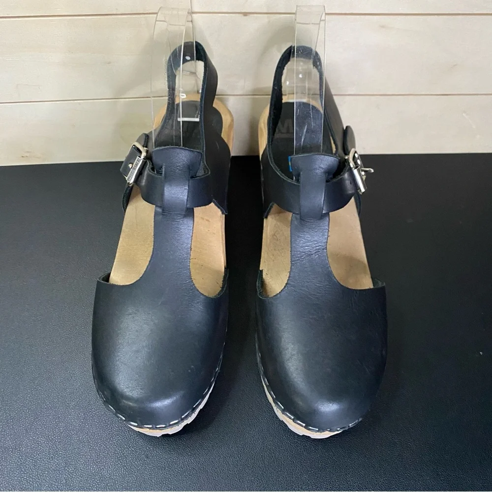 Mia Madeline Swedish Clogs Women's Size 7.5 Shoes EU38 Black Leather Wooden - Picture 7 of 11